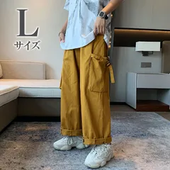 カーゴパンツ　ワイド　袴パンツ　ワークパンツ　ビッグポケット　Lサイズ　カーキ　韓国ファッション　メンズ　レディース