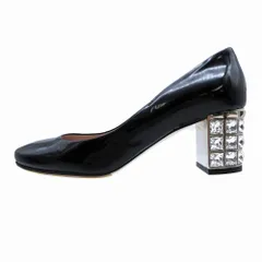 ミュウミュウ MIUMIU パテント レザー ビジューヒール パンプス ラウンドトゥ シューズ 靴 36 1/2 23.5 黒 ブラック ur109 【中古】