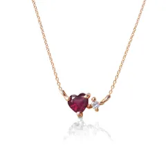 7月誕生石 ルビー と ダイヤモンド の 小さな プチ ハート ペンダント & キラキラ ネックレス ピンク ゴールド 美輪宝石 ※制作納期約４週間