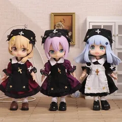 十字架　カチューシャ+ワンピース+エプロン　ねんどろいどどーる　ドレス　修道女　コスプレ　男の子 女の子 ねんどろいどどーる も可 1/12 着せ替え 衣装 ハンドメイド ドールハウス ウィッグ ヘッド ボディ 素体 アウトフィット