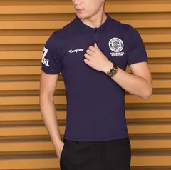 XLサイズ【刺繍 半袖 シャツ ネイビー】メンズ トップス 刺繍 半袖 ポロシャツ ゴルフウェア 半袖 カジュアル おしゃれ 夏服 春服 人気