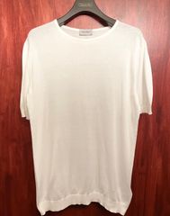 MADE IN ENGLAND製 JOHN SMEDLEY 半袖クルーネックニットシャツ ホワイト Mサイズ