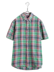 【お得なクーポン配布中!】 ラルフローレン インディアン マドラス チェック 半袖 ボタンダウン シャツ メンズ L ポロ BD マルチカラー コットン 半袖シャツ インド製