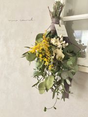Spring 春の木漏れ日　ミモザのスワッグ　38cm