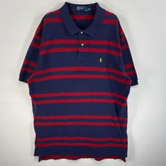 古着 ポロバイラルフローレン Polo by Ralph Lauren 鹿の子 半袖 ポロシャツ ロゴ 刺繍 大きいサイズ 2ボタン XXL  ネイビー系 ボーダー メンズ