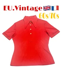 late60s〜70s EU.Vintage ビーグルカラー　プルオーバーシャツ　ハーフボタン　ポリシャツ　トマトレッド　赤