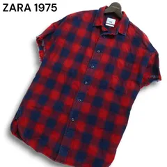 ZARA 1975 ザラ マン 春夏★ カットオフ 半袖 オーバーサイズ インディゴ チェック シャツ Sz.M メンズ