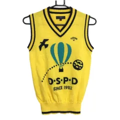 【美品】キャロウェイ ニットベスト イエロー×ネイビー コットン混 Vネック レディース M ゴルフウェア Callaway