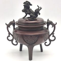 瑞峰作 青銅製香炉 獅子彫刻 箱付き - メルカリ