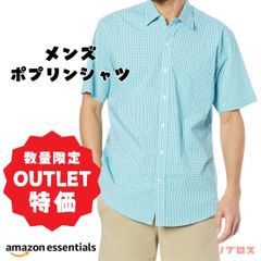 新品 Amazon Essentials ポプリンシャツ メンズ Mサイズ レギュラーフィット 半袖 アクアブルー ギンガム コットン100% 洗濯機洗い可 カジュアル おしゃれ 衣類 リプロス