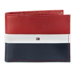 Tommy Hilfiger Men's Leather Wallet - RFID Blocking Slim Thin Bifold with Removable Card Holder and G [レッド/ネイビー] [RFID] [One Size]