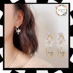 花モチーフ フープピアス 韓国 おしゃれ 大きめ ピアス レディース 上品 可憐 ビジュー ピアス 大ぶり 耳飾り アクセサリー 女性 プチプラ ファッション雑貨 ピアス 大人可愛い きれいめ ピアス パーティー アクセ 80MOTAI-001