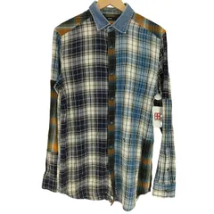 ディーゼル DIESEL クレイジーパターン ツギハギ パッチワーク デザイン デニム切替 レーヨン チェック シャツ メンズ import：M 