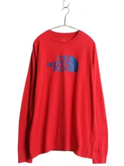 【お得なクーポン配布中!】 ノースフェイス プリント 長袖 Tシャツ メンズ XL / 古着 アウトドア ロンT ロングスリーブ カットソー ワンポイント 大きいサイズ レッド