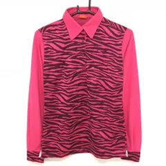 【超美品】プーマ 長袖ポロシャツ ピンク×黒 ゼブラ柄 ロゴ刺しゅう レディース L ゴルフウェア PUMA