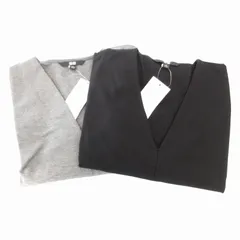 ユニクロ UNIQLO タグ付き 2点セット ポンチVネックワンピース カットソー 7分袖 ひざ丈 M 黒 ブラック グレー /AE
