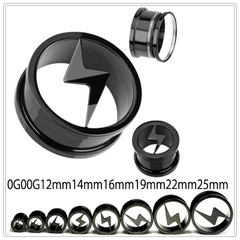 拡張ピアス 19mm (3/4) ハイポリッシュ ブラック FLASH イナズマ マーク 雷 フレッシュトンネル ボディピアス