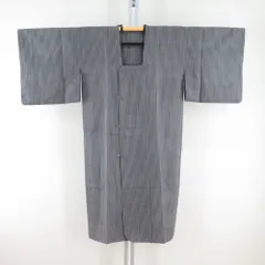 道行 紬 グレーｘ薄ピンク 縞模様 正絹 着物コート 和装用 ちりよけ 身丈120cm