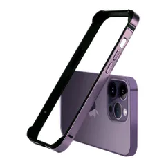 【在庫処分】アイフォンバンパー (iPhone14ProMax 耐衝撃 ストラップ穴 軽量 レンズ保護 二重構造 ディープパープル) メタル+シリコンフレーム アルミバンパーケース 用 【YMXPY】iPhone14ProMax