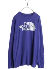 【お得なクーポン配布中!】 ノースフェイス プリント 長袖 Tシャツ メンズ XL 古着 The North Face  アウトドア ロンT ロングスリーブ クルーネック 袖プリント 青 紫