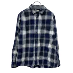 Men's Heritage Flannel 長袖 チェックシャツ LARGE ネイビー マルチカラー フランネルシャツ ボタン 胸ポケット 春物 a710-6443