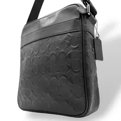 極美品 COACH コーチ ショルダーバッグ F11741 NIBLK シグネチャー 黒 ブラック レザー シルバー金具 チャールズ エンボス ロゴ 斜め掛け可 メンズ K12