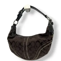 【美品】コーチ COACH ハンドバッグ 10073 シグネチャー ワンショルダーバッグ 肩掛け レディース キャンバス レザー ブラウン ダークブラウン ホワイトステッチ シグネチャー Y2K 00s vintage s2