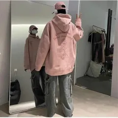 メンズ スウェットシャツ パーカー フーディー フード付き 秋冬 ルーズフィット カジュアル ストリート ファッション おしゃれ トレーナー 長袖 シンプル 無地 コーデ 通勤 通学 ピンク ブラック