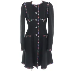 ★月様専用ページ★極美品◇CHANEL シャネル ヴィンテージ 08A P33336V24161 ウール カシミヤ25％ 超希少 花柄ココマークビジュー付き コート ブラック 38 フランス製 レディース 訳有