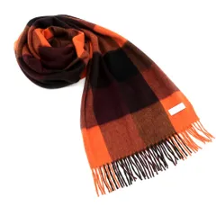 【中古】ジョシュアエリス Joshua Ellis カシミヤ チェック 大判マフラー オレンジxブラック【ユニセックス】