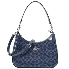 コーチ バッグ COACH パテント コーティングキャンバス レザー シグネチャー テリ ホーボー ロゴ 2way クロスボディ 斜め掛け ショルダー ハンド バッグ ダークデニム CAK28