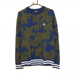 【超美品】パーリーゲイツ セーター ネイビー×カーキ リーフ柄 ウール混 ニット メンズ 6(XL) ゴルフウェア PEARLY GATES