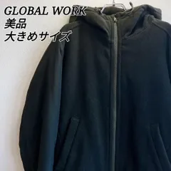 美品⭐️ グローバルワーク GLOBAL WORK ブルゾン パーカー ハイネック 切り替え 異素材 アウター 中綿 大きめ オーバーサイズ ゆるダボ 防寒 フードゴム アジャスター 調整可能 ジップアップ グリーン カーキ アウトドア