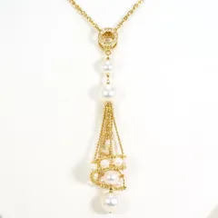 K18YG　ネックレス　necklace　アコヤ真珠　ダイヤ　0.10　カード鑑別書　総重量約13.4g　約40cm