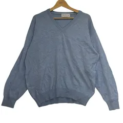 90's/90年代 Burberrys of LONDON/バーバリーオブロンドン Vネック ニット se- ワンポイント刺繍 メンズ 7サイズ ライトブルー