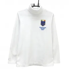 【美品】カッパ 長袖ハイネックシャツ 白×ブルー フリース 刺しゅう メンズ M ゴルフウェア Kappa