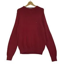 90's/90年代 TOMMY HILFIGER/トミーヒルフィガー フラッグタグ ニット セーター ワンポイント刺繡 CHINA製 メンズ S レッド