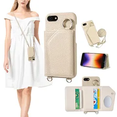 iPhone SE3 ケース 手帳型 iphone7/iPhone 8 スマホケース 肩掛け 調節可能なショルダーストラップ 背面手帳型 耐衝撃 化粧鏡付き ICカード収納 かわいい 財布付き リング付スマホケース 取り外し可能なショルダーベルト ipho 1