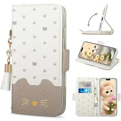 iPhone 16e ケース 手帳型 iPhone SE4 ケースアイフォン16e チャーム な タッセル ストラップ付き かわいい 猫 カード入れ収納 スタンド機能 マグネット式 TPU iPhone16eスマホケース カード入れ収(iPhone16e, 1