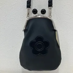 5382　MARY QUANT　マリークワント　ショルダーバッグ　 がま口　ホワイト×ブラック　白黒　モノクロ　レザー　 デイジー　花　スムースWサイドガマ口ショルダー　 レディース