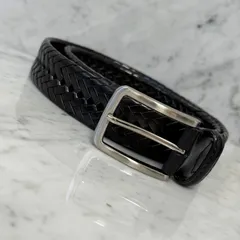 vintage 90s OLD ベルト 本革 レザー イントレチャート 編み込み ブラック 黒 シルバー 銀 肉厚