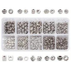新品 PH PandaHall 約500個 10種 合金 スペーサービーズ 菊座 花座 座金 メタルビーズ チャーム チベット風 ジュエリー製作 アクセサリーパーツ DIY用 クラフト 手作り素材 アンティークシルバー