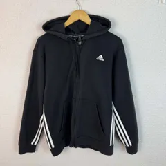adidas アディダス ジップアップパーカー スリーストライプス ブラック XLサイズ メンズ 古着 スポーツMIX