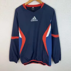 adidas アディダス ピステ プルオーバージャケット Vネック 刺繍ロゴ 切り替え ネイビー Lサイズ メンズ 古着 スポーツMIX