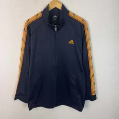 adidas アディダス トラックジャケット フルジップ ロゴテープ 刺繍ロゴ ネイビー オレンジ XOサイズ メンズ 古着 スポーツMIX ストリート