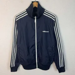 adidas アディダス トラックジャケット スリーストライプス 刺繍ロゴ トレフォイルロゴ ネイビー Oサイズ メンズ 古着 レトロ ストリート