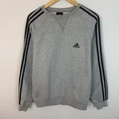 adidas アディダス スウェット スリーストライプス 刺繍ロゴ ラグランスリーブ グレー Sサイズ メンズ 古着 スポーツMIX ストリート