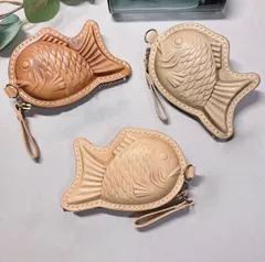 【Creare】イタリアンレザー　本革　たい焼きポーチミニ　コインケース　財布　ギフトにも♪