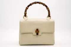 オールド グッチ ヴィンテージ バンブー ハンドバッグ ターンロック クラシック 000 33 0116 レザー アイボリー GUCCI 3724h