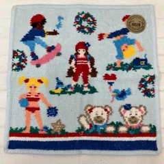 5315　美品　FEILER　フェイラー　ハンカチ　ハンドタオル　 ユニオンドウクール　ブルー系　水色　シュニール織り　 シール付き　レディース